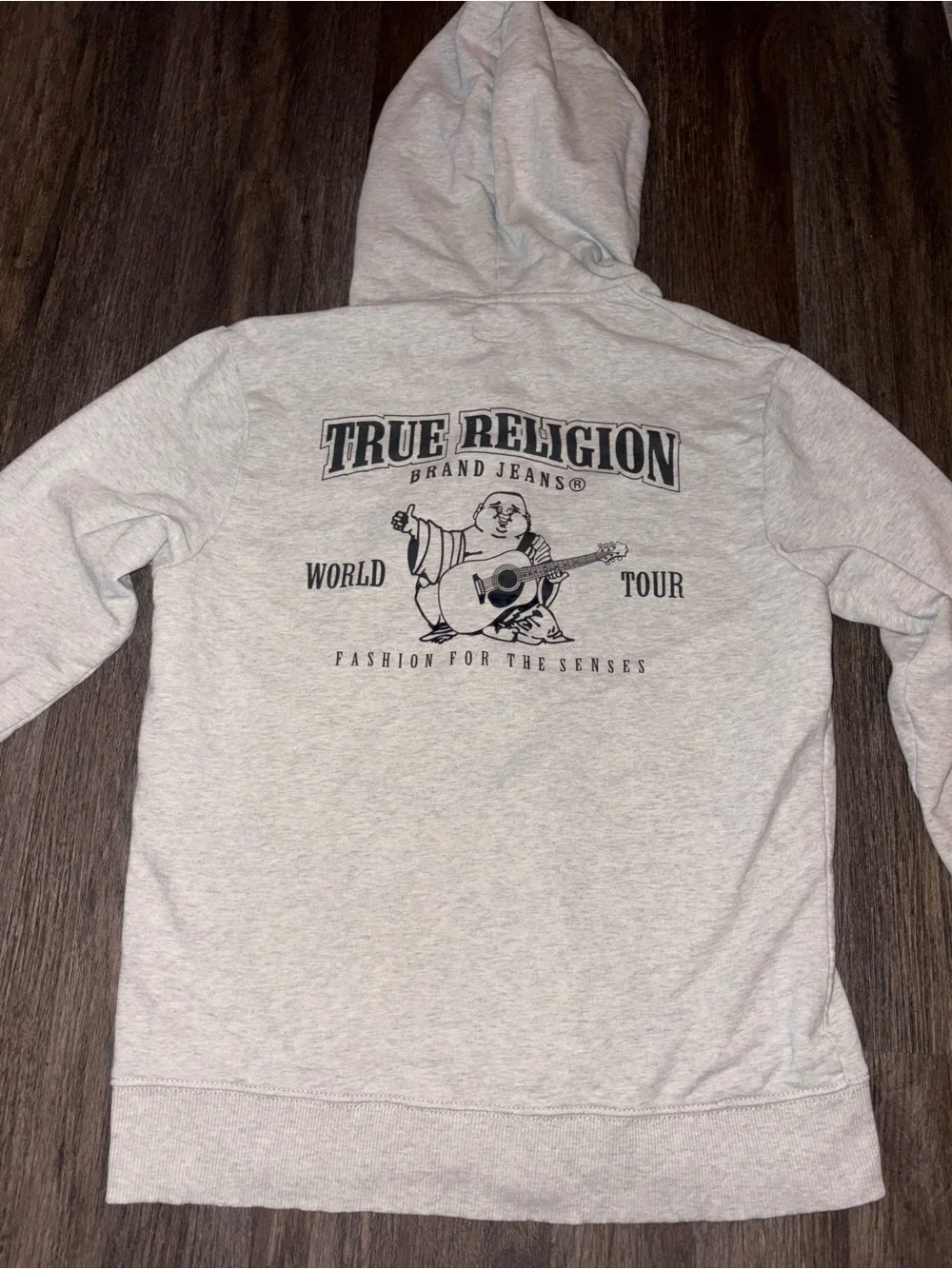 True Religion Heather Gray Zip-Up Hoodie with Black Logo